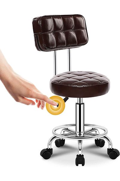 rexa Chair Round Shape Rotatable 360° Salon Chair Rolling Stool With Backrest And Wheels PU Leather
