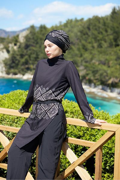 NS TASARIM MAYO Liva Pattern Allerli Design Hijab Jumpsuit Swimsuit