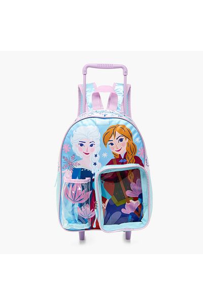 Disney Frozen Print Trolley Backpack with Retractable Handle and Zip Closure - 13 inches