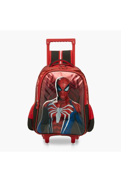 Marvel Spider-Man Print Trolley Backpack with Retractable Handle and Zip Closure - 16 inches
