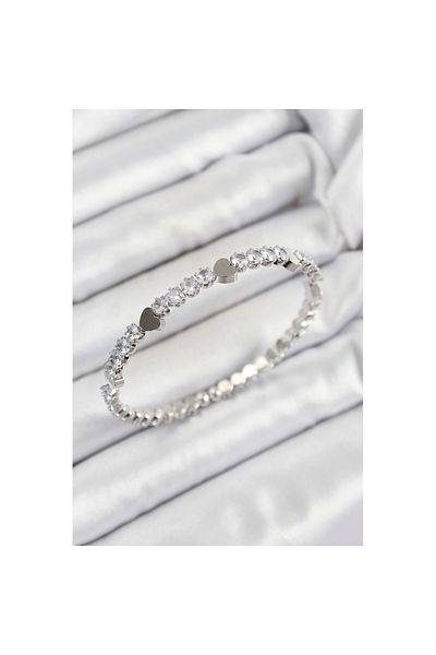 Skygo Brass Zircon Stone Heart Model Silver Color Spring Women's Bracelet - Tj-Bb7219