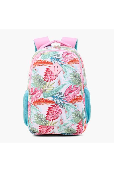 Juniors All-Over Tropical Print Backpack with Adjustable Straps and Zip Closure - 16 inches