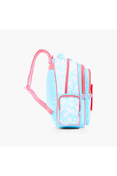 Juniors حقيبة ظهر مطبوعة بالكامل مع تطريز فراشة وحمالات كتف قابلة للتعديل - 16 بوصة