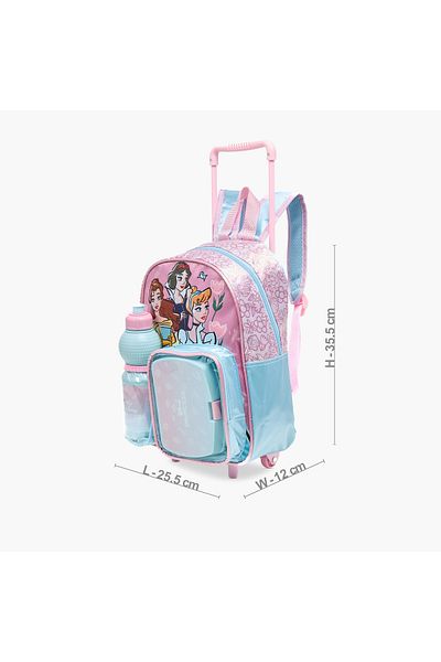 Disney Princess Print Trolley Backpack with Lunch Box and Water Bottle - 13 inches