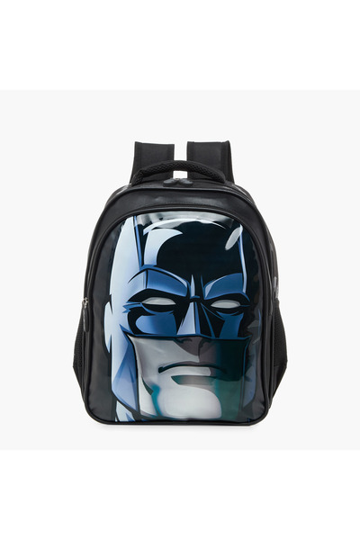 Warner Bros Batman Print Backpack with Adjustable Straps and Zip Closure - 14 inches