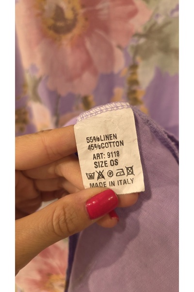 Park Moda İtalyan Kısa Keten Elbise Buket Desen