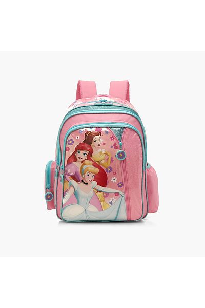 Disney Princess Print Backpack with Adjustable Straps and Zip Closure - 16 inches