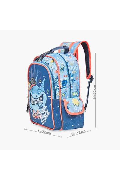 Juniors Shark Print Backpack with Adjustable Straps and Zip Closure - 14 inches