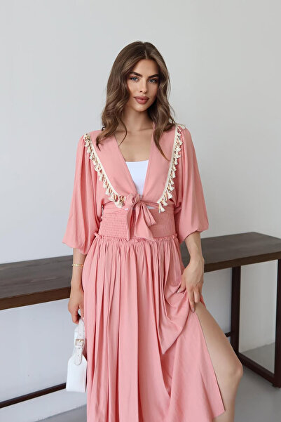 Neşeli Butik Women's Tassel Detailed Slit Bohemian Suit Nbnp015