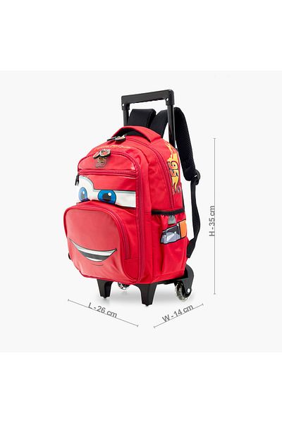 Disney Cars Print Trolley Backpack with Wheels and Zip Closure - 14 inches