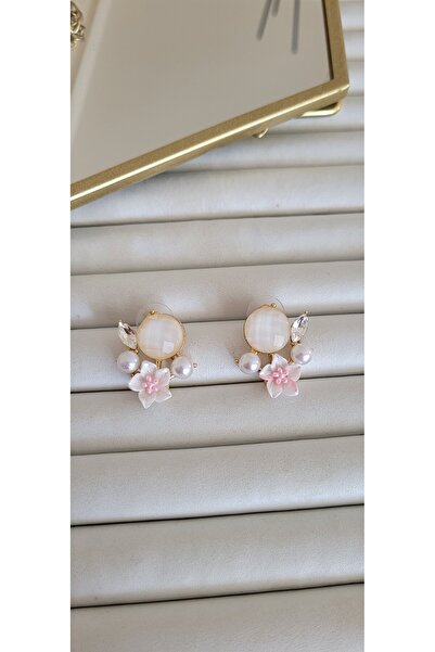 YİĞİTKARANAKSESUAR İncili Beyaz Çiçek Küpe