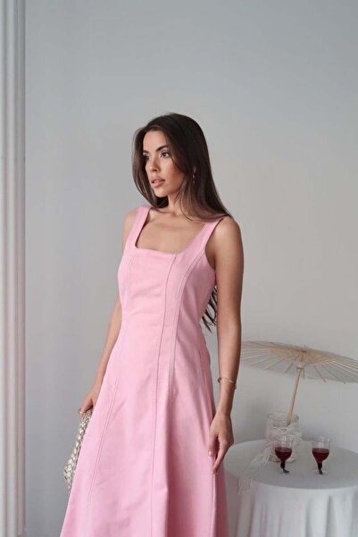 ELİSA Pink Double Stitched Gabardine Dress