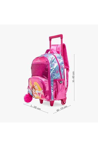 Disney Princess Print Trolley Backpack with Retractable Handle and Zip Closure - 16 inches