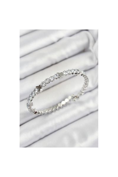 Skygo Brass Zircon Stone Heart Model Silver Color Spring Women's Bracelet - Tj-Bb7220