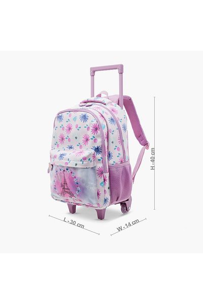 Juniors Floral Print Trolley Backpack with Adjustable Shoulder Straps - 16 inches