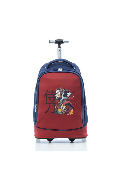 Juniors Samurai Print Trolley Backpack with Retractable Handle and Wheels - 18 inches