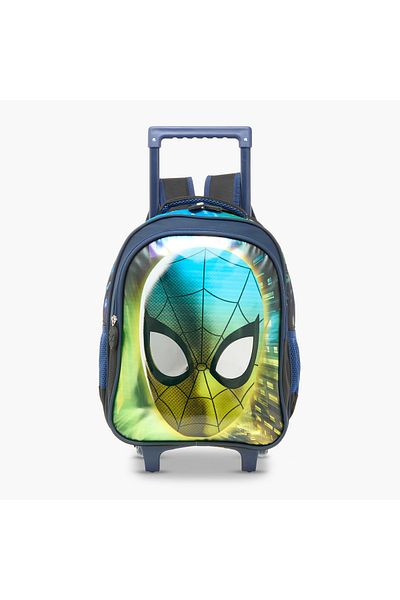 Marvel Spider-Man Print Trolley Backpack with Retractable Handle and Zip Closure - 14 inches