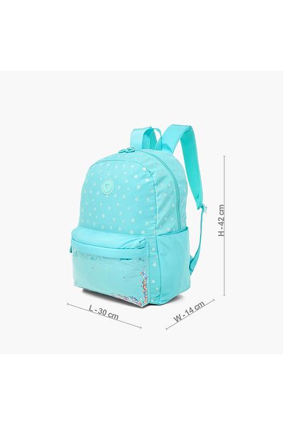 Juniors Star Print Backpack with Adjustable Straps and Zip Closure - 16 inches
