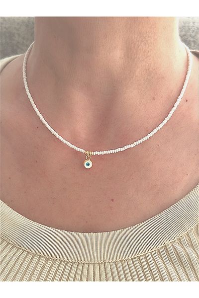 Quella Takı Lake Coating Evil Eye Bead Gold Necklaces