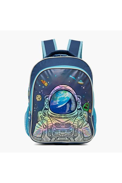 Juniors Astronaut Print Backpack with Adjustable Straps and Zip Closure - 14 inches