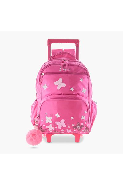 mattel Barbie Print Trolley Backpack with Retractable Handle and Zip Closure - 16 inch