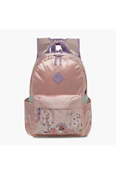 Juniors حقيبة ظهر مطبوعة بنقشة زهور مع أحزمة قابلة للتعديل وسحاب للإغلاق - 16...