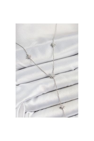 Skygo Brass Zircon Stone Pole Star Figured Y Model Silver Color Women's Necklace - Tj-Bko10311