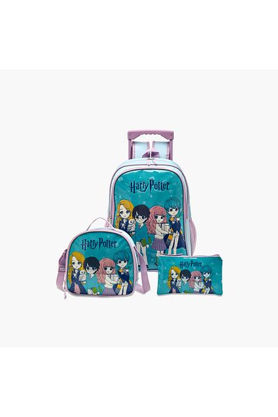 Warner Bros Harry Potter Print Trolley Backpack with Lunch Bag and Pencil Pouch - 16 inches