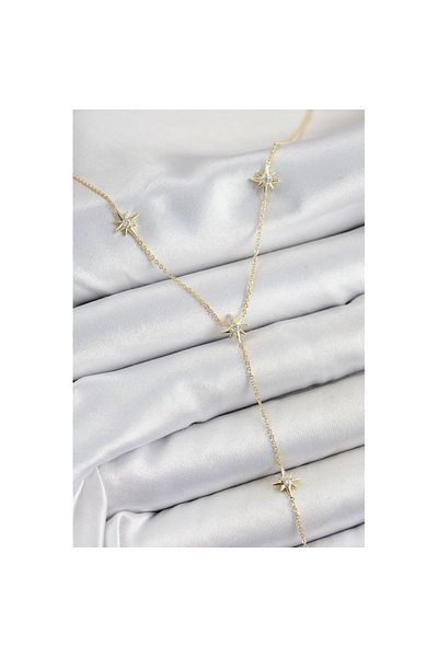 Skygo Brass Zircon Stone Pole Star Figured Y Model Gold Color Women's Necklace - Tj-Bko10312