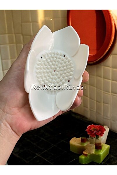 RENK YAPI RÜYASI Soap Dish, Solid Soap Dish, Silicone Soap Dish with Drain Hole for Solid Soap, Lotus Shaped Soap Dish