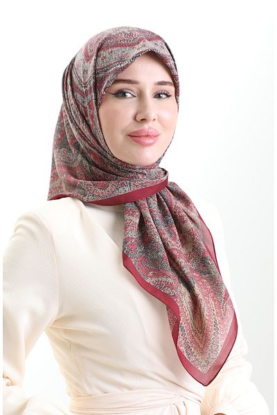 sefamerve Βαμβακερό κασκόλ Karaca με σχέδιο 81095-02 Claret Red