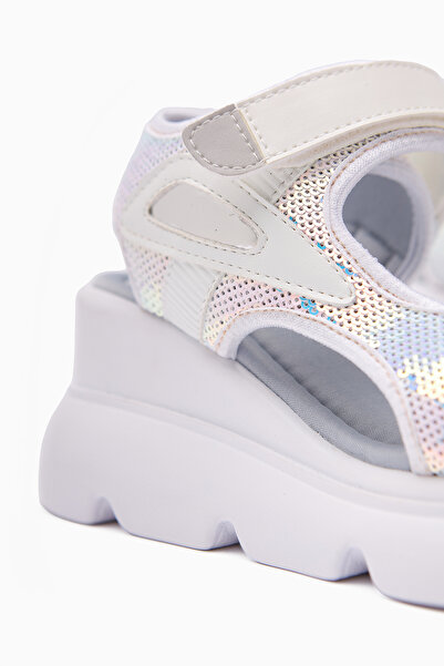 Limoya Anela White Wedge Heeled Velcro Women's Sandals