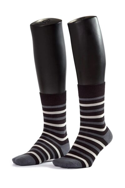 The Socks House جوارب من الخيزران بطبقة مزدوجة مخططة باللون الرمادي