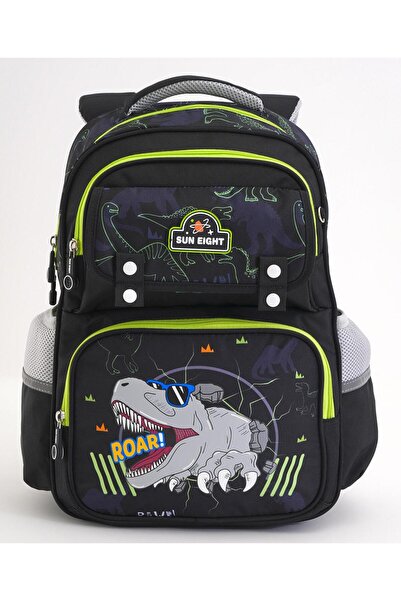 Bonfino حقيبة ظهر بونفينو ديناصور مطبوعة، حزام كتف قابل للتعديل، أسود - 16 بوصة