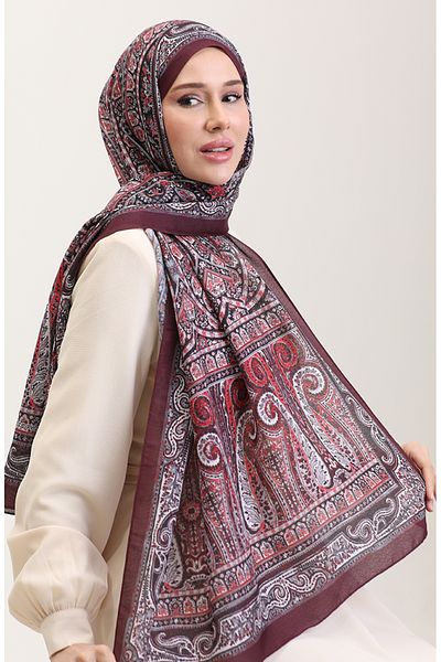 sefamerve Μαλακό σάλι με έθνικ σχέδιο 90188-15 Claret Red Grey