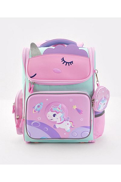 Bonfino Bonfino Unicorn Themed Backpack, Adjustable Shoulder Strap, Blue and Pink - 15 Inches