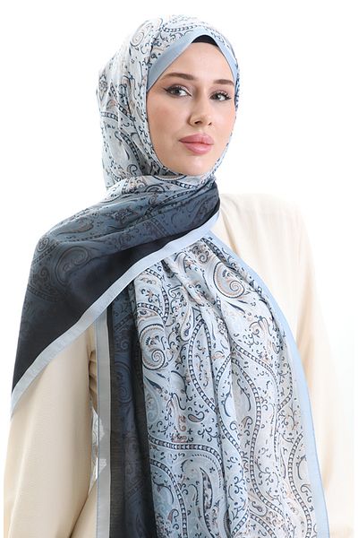 sefamerve Şal din bumbac cu model Karaca 82003-02 Baby Blue Bleumarin