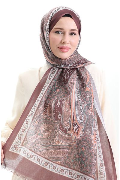 sefamerve Ethnic Pattern Cotton Shawl 90184-07 Καφέ Σμαραγδένιο Πράσινο