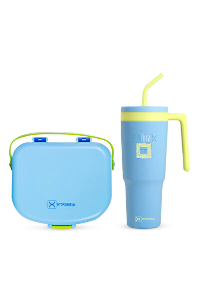 Hydrobrew 4 Compartment Bento Lunch Box w/ Steel Water Tumbler Bottle&Spoon&F...