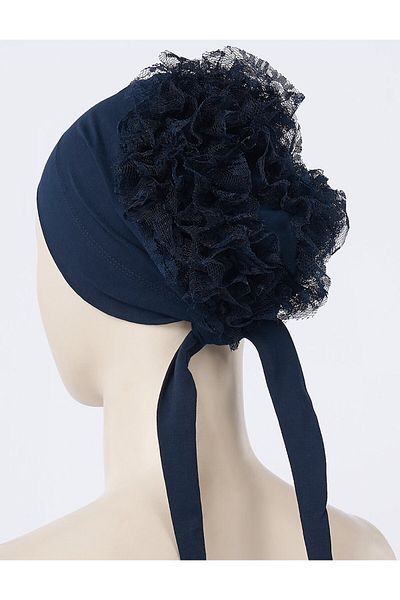 Kayra Lace Bun Bonnet Navy Blue