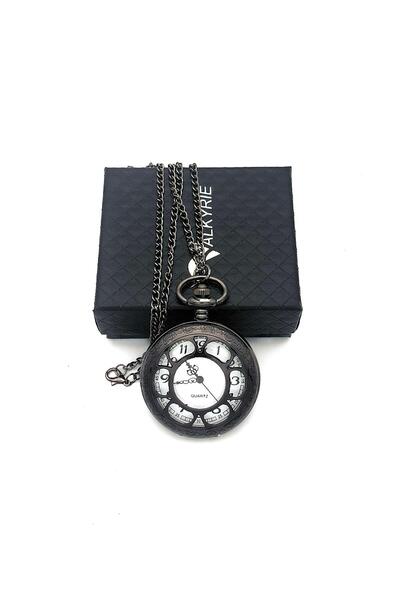 valkyrie Vintage Retro Roman Numeral Embroidered Pocket Watch Black