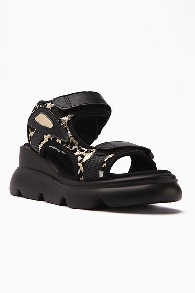 Limoya Anela Black Wedge Heeled Velcro Women's Sandals