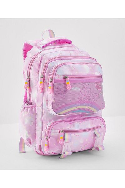 Bonfino Bonfino School Bag Butterfly Themed, Padded Straps, Dual Bottle Holders, Pink - 17 Inches