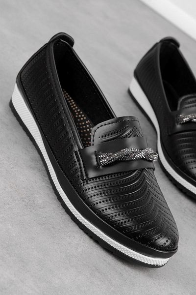 Elit 214 Black Stone Detailed Comfortable Daily Women's Shoes