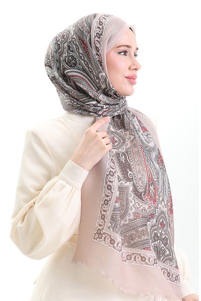 sefamerve Ethnic Pattern Cotton Shawl 90184-06 Powder Khaki