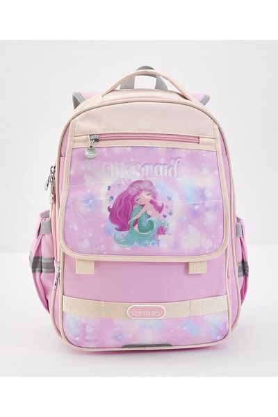 Bonfino Bonfino Mermaid Printed School Bag, 2 Side Water Bottle Pockets, Pink - 15 Inches