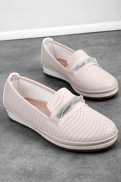 Elit 214 Beige Stone Detailed Comfortable Daily Women's Shoes