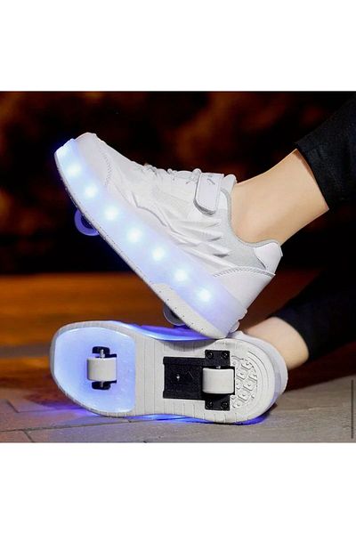 3b kids Light up Roller Skate Shoes White Sneakers Boys Kids Girls Children Roller Skate Shoes