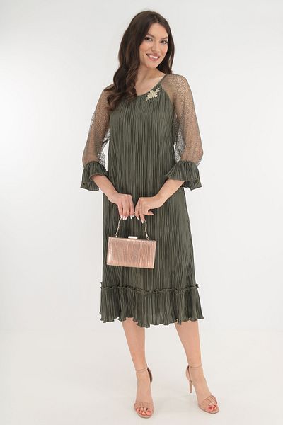 Vanessa Line RO Rochie eleganta olive cu broderie la decolteu