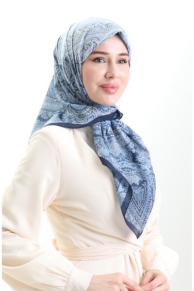 sefamerve Βαμβακερό κασκόλ Karaca με σχέδιο 81095-10 Navy Blue Indigo
